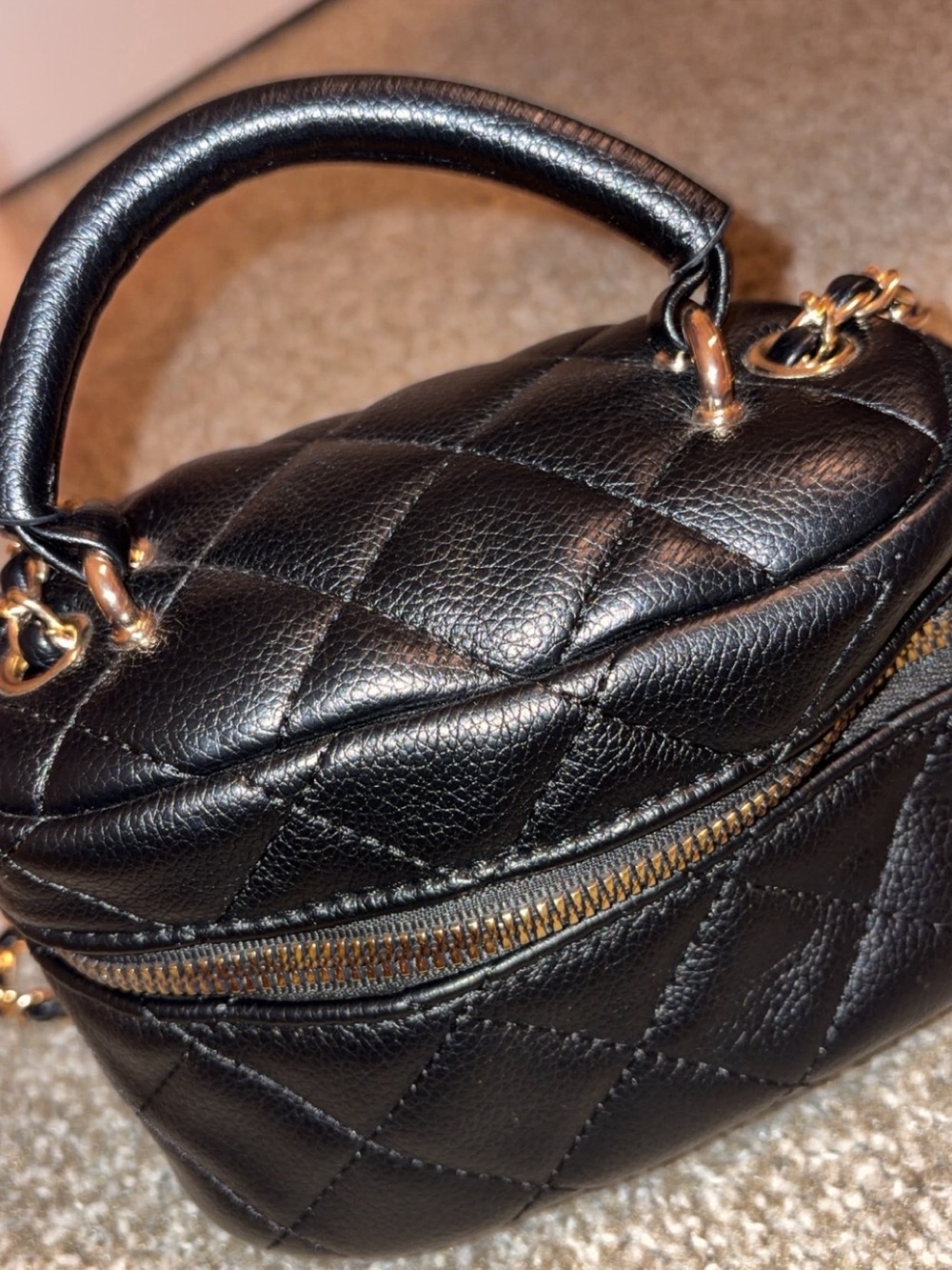 Quilted Black Leather Top-Handle Crossbody Bag